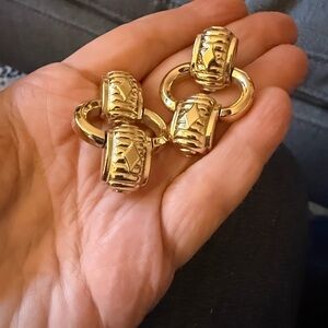 Coro Lite 1950’s Signed Clip on Gold Tone Door Knocker Vintage Earrings.